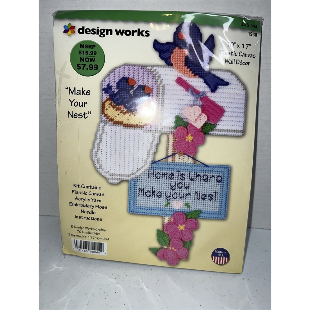 Vintage Design Works Craft Kit MAKE YOUR NEST Blue Birds Mailbox Plastic Canvas